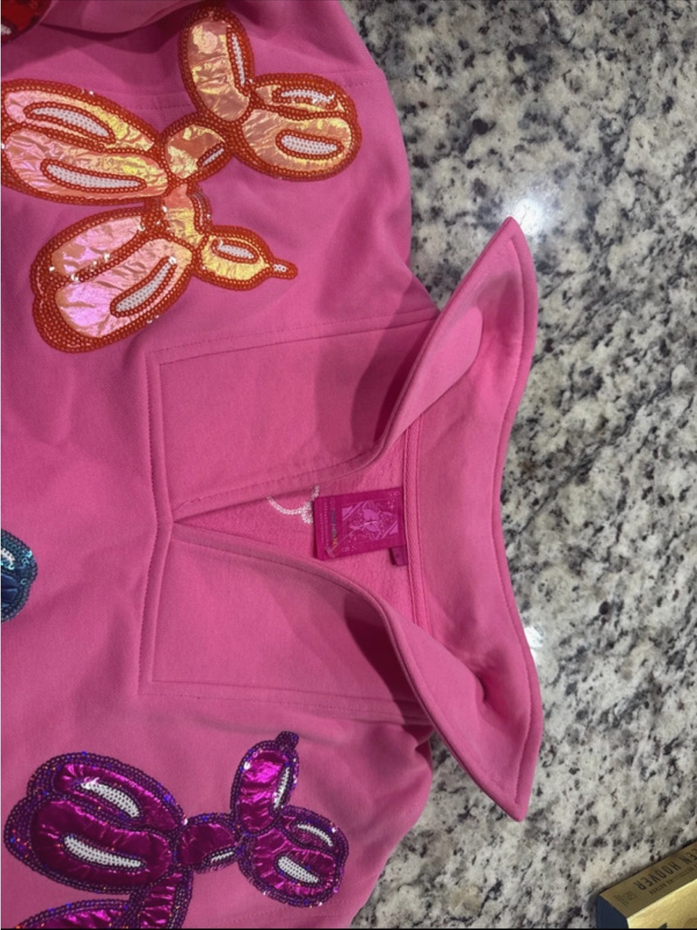 Pink Sequin Balloon Animal cropped Long Sleeve
